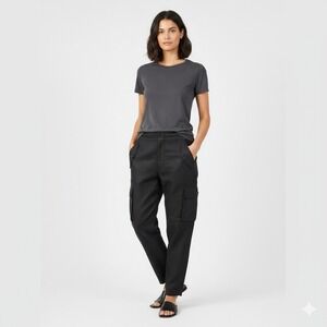 Vince Womens Black Linen Blend Drawstring Crop Cargo Pants - Medium - OVERSIZED!